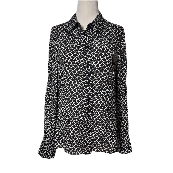 INC International Concepts Tops - INC International Concepts 14P Silk Blouse Black White Geometric Long Sleeve
